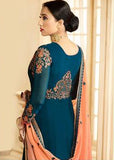 TEAL BLUE DYED GEORGETTE INDIAN WEDDING GOWN - Asian Party Wear