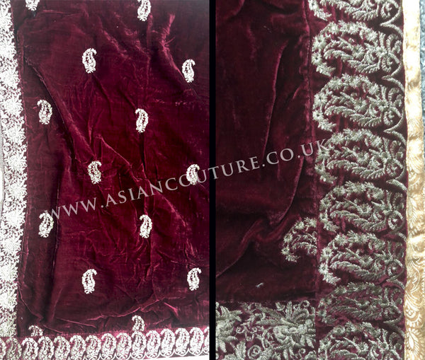 Maroon Embroidered Girl Scarf/Shawl - Asian Party Wear