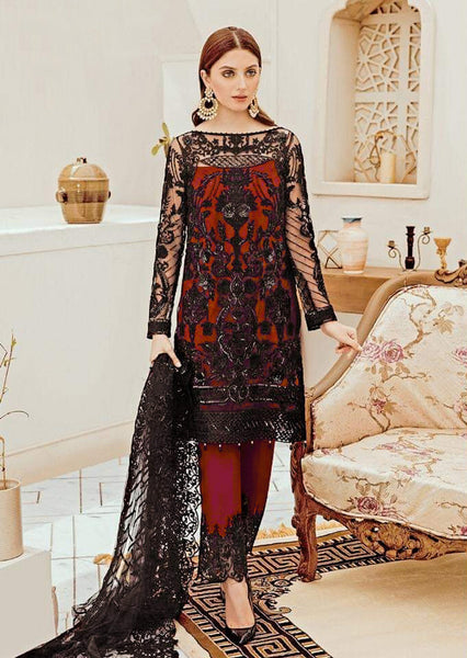 Elegant Red & Black Pakistani Designer Readymade Suits - Asian Party Wear