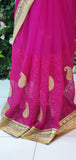 MAGENTA NET EMBROIDERED ETHNIC SAREE - Asian Party Wear