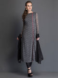 Grey & Black Printed Side Slit Readymade Dress - Asian Party Wear