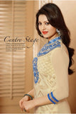 Beige & Blue Georgette Straight Cut Salwar Suit - Asian Party Wear