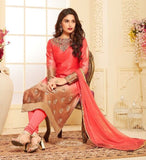 CORAL PINK AND BEIGE TWO TONE EMBROIDERED READY MADE SALWAR SUIT - Asian Party Wear