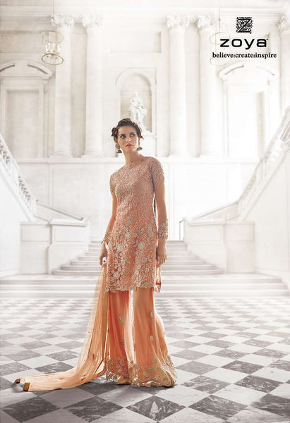 Peach Wedding Lehenga Net Embroidered Indian Dress - Asian Party Wear