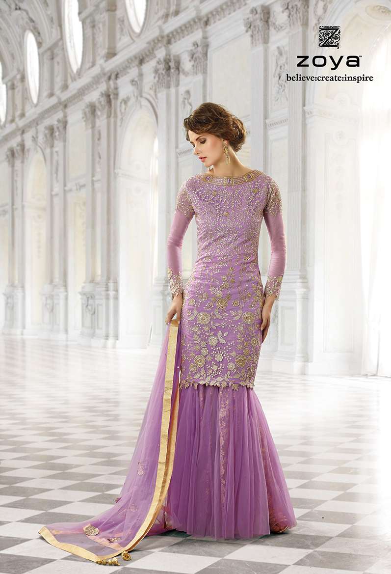 Lilac Embroidered Lehenga Princess Cut Dress