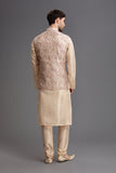 Cream & Gold Menswear Kurta Pajama Waistcoat Set - Asian Party Wear