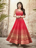 Red Georgette Anarkali Suit Fancy Party Dress - Asian Party Wear