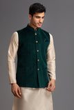 Green Traditional Readymade Menswear Waistcoat - Asian Party Wear