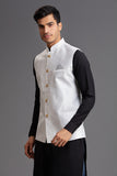 White Nehru Waistcoat Indian Men Festive Outfit - Asian Party Wear