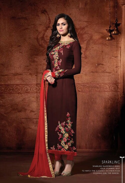 DARK MAROON 102 MUGDHA DESIGNER STRAIGHT SALWAR KAMEEZ - Asian Party Wear