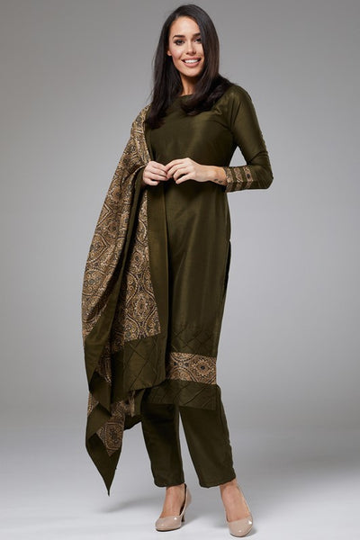 MENDHI OLIVE INDIAN DESIGNER SUIT - Asian Party Wear