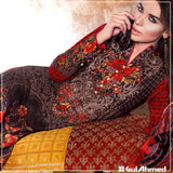 ZVL-18 RED SILK VELVET GUL AHMAD SALWAR KAMEEZ SUIT [ Replica ] - Asian Party Wear