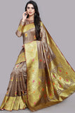 BROWN & GOLD INDIAN DESIGNER WEDDING STYLE BANARASI SAREE - Asian Party Wear