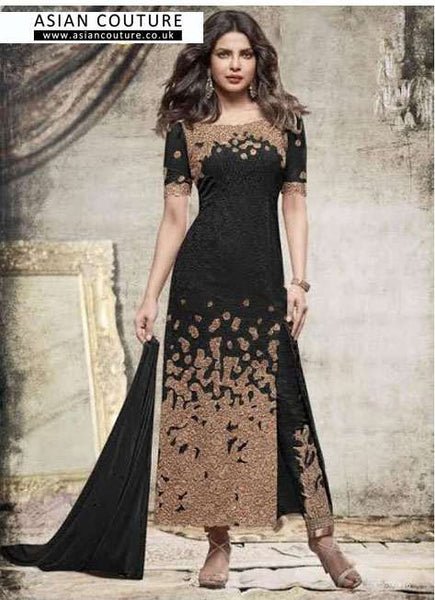 H5148B -BLACK HEROINE PRIYANKA CHOPRA HIT SALWAR KAMEEZ - Asian Party Wear