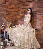 18003 BEIGE ZOYA STYLE EMERALD WEDDING ANARKALI SUIT - Asian Party Wear