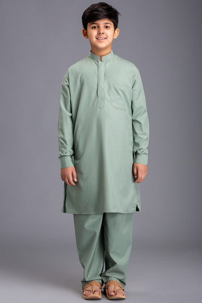 OLIVE GREEN BANGALI YOUNG BOYS SHALWAR KAMEEZ SUIT - Asian Party Wear