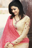 Vanilla Custard Creamy Churidaar Suit With Pink Dupatta - Asian Party Wear