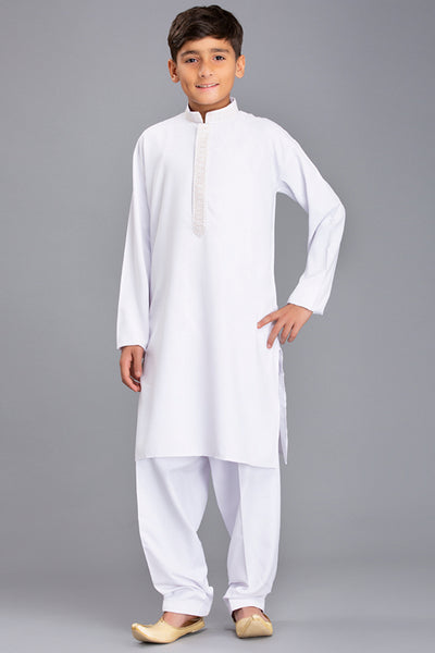 WHITE PAKISTANI DESIGNER BOYS WEAR SHALWAR KAMEEZ - Asian Party Wear