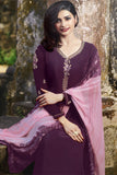 PURPLE READY TO WEAR INDIAN CHUIRDAAR SUIT WITH PRINTED DUPATTA - Asian Party Wear