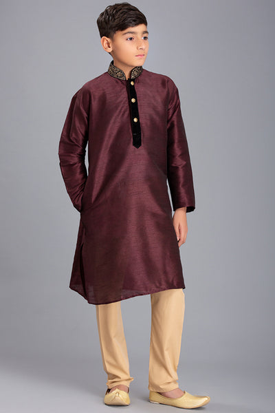 MAROON EID KURTA PAJAMA SUIT FOR BOYS - Asian Party Wear