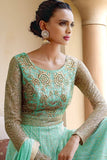 Turquoise Anarkali Gown Indian Net Party Dress - Asian Party Wear