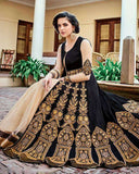 FL7352 BLACK AND GOLD GEORGETTE FLORAL ANARKALI SUIT - Asian Party Wear