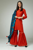 RED PAKISTANI WEDDING STYLE GHARARA SUIT - Asian Party Wear