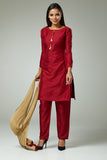 CLASSIC MAROON STRAIGHT CUT READYMADE SUIT - Asian Party Wear