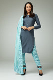 DARK GREY AND SKY BLUE FLORAL PRINTED SALWAR KAMEEZ - Asian Party Wear