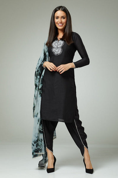 BLACK HIGHLIGHTED STRAIGHT CUT SUIT - Asian Party Wear