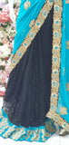 MOSAIC BLUE AND BLACK ETHNIC PUNJABI FESTIVE SAREE - Asian Party Wear