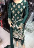 CHIVE GREEN HIGH QUALITY EMBROIDERED EVENING WEAR SALWAR SUIT - Asian Party Wear