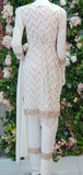 WHITE RICH LINEN FABRIC READYMADE PAKISTANI SALWAR KAMEEZ - Asian Party Wear