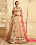 PEACH FRONT SLIT INDIAN WEDDING GOWN - Asian Party Wear