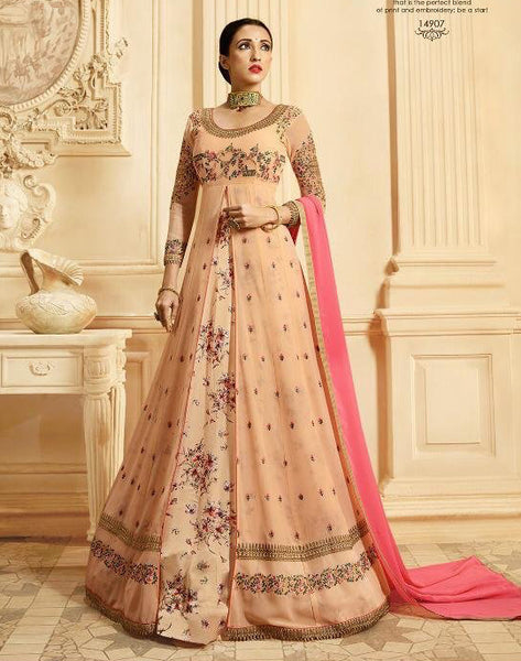 PEACH FRONT SLIT INDIAN WEDDING GOWN - Asian Party Wear