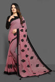 ZAC20-30 ROSE PINK & BLACK INDIAN PARTY FESTIVE SAREE - Asian Party Wear