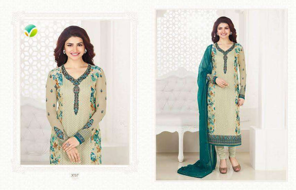 3757 PALE GREEN KASEESH PRACHI 18 PARTY WEAR GEORGETTE SUIT - Asian Party Wear