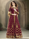 Maroon Banglori Silk Lehenga - Silk Lehenga - Asian Party Wear