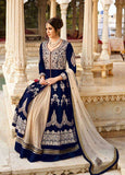 7299 BLUE AND BEIGE FLORAL TULIP HEAVY EMBROIDERED LEHENGA - Asian Party Wear