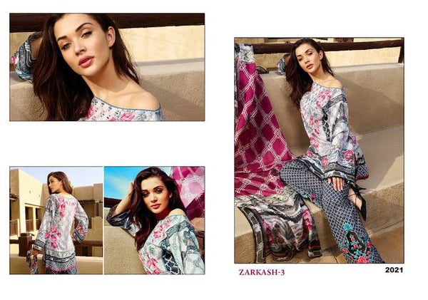 ZK2021 ZARKASH-3 PRINTED CAMBRIC COTTON/LAWN SALWAR KAMEEZ SUIT - Asian Party Wear