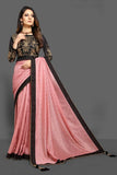 CORAL PINK & BLACK INDIAN PAKISTANI PARTY SAREE - Asian Party Wear