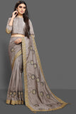 ZAC20-21 ASH GREY INDIAN PARTY WEAR FANCY SAREE - Asian Party Wear