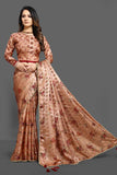 ZAC20-15 PEACH DIGITAL PRINTED FESTIVE EID SAREE - Asian Party Wear