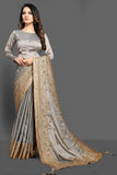 ASH GREY & GOLD INDIAN DESIGNER SAREE - Asian Party Wear