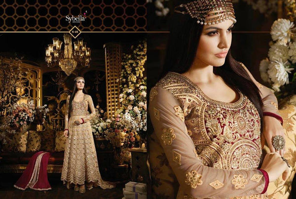 S46 BEIGE BLOSSOM SYBELLA DESIGNER LEHENGA DRESS - Asian Party Wear