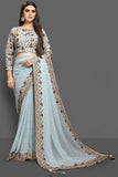 SKY BLUE BOLLYWOOD DESI STYLE SAREE - Asian Party Wear