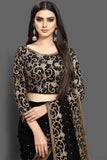 ZAC20-09 BLACK EVENING WEAR DRAPE EMBROIDERED BLOUSE SAREE - Asian Party Wear