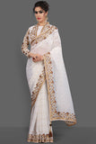 BRILLIANT WHITE NEW JACKET STYLE FESTIVE SAREE - Asian Party Wear