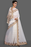 BRILLIANT WHITE NEW JACKET STYLE FESTIVE SAREE - Asian Party Wear