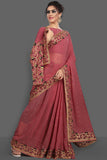 ROSE PINK JACKET STYLE DESIGNER WEDDING SAREE - Asian Party Wear